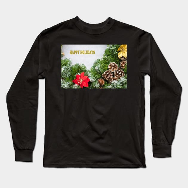 Christmas Wreath with Happy Holidays Long Sleeve T-Shirt by Russell102